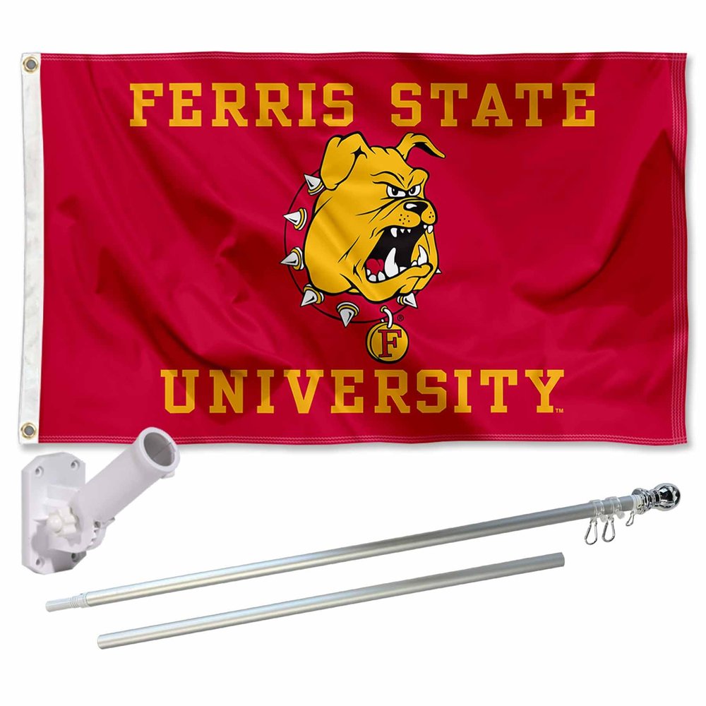 Ferris State Bulldogs Flag with Pole and Bracket Holder University Set