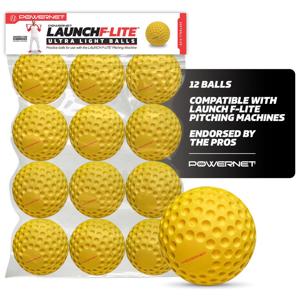 PowerNet Launch F-lite Ultra Light Dimpled Practice Balls for Pitching Machine, Portable Pitching Machine Softballs 12 Pack (Softballs Only)