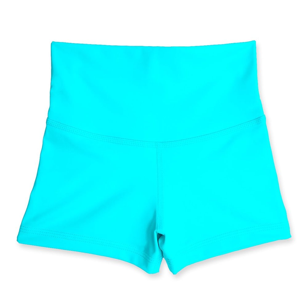 Liakada Girls' High-Waisted Athletic Shorts - Dance, Gymnastics & Cheer Practice Shorts with Free Scrunchie Turquoise