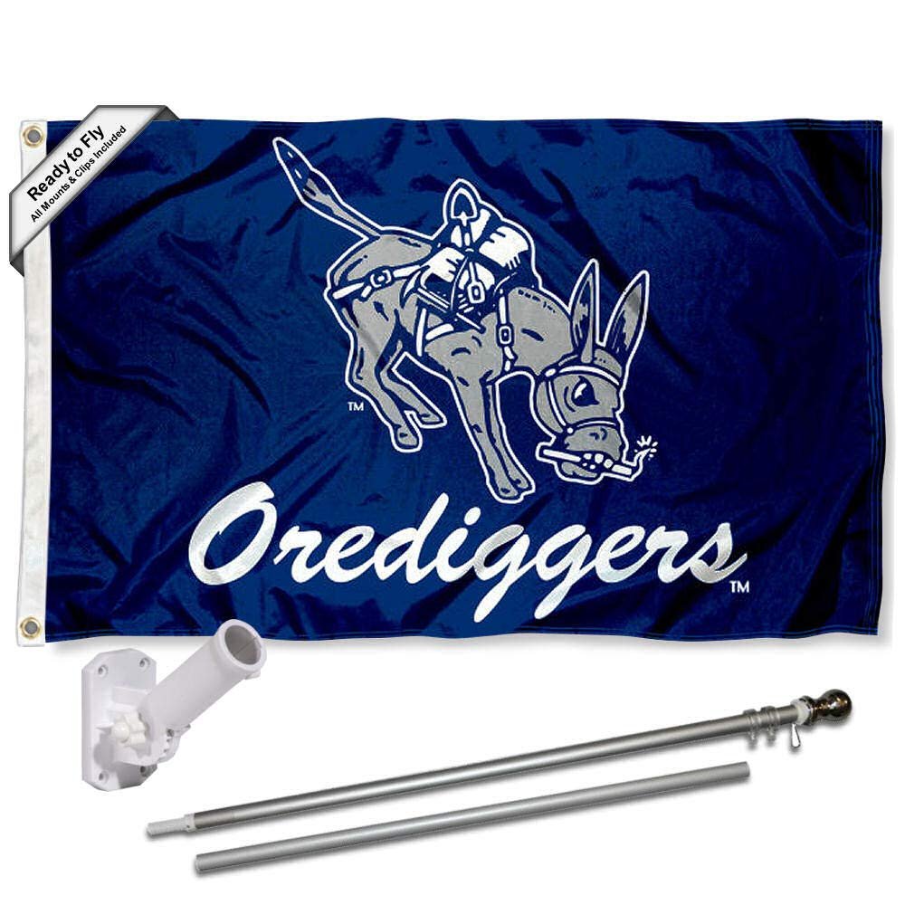 Colorado School of Mines Orediggers Flag with Pole and Bracket Holder University Set