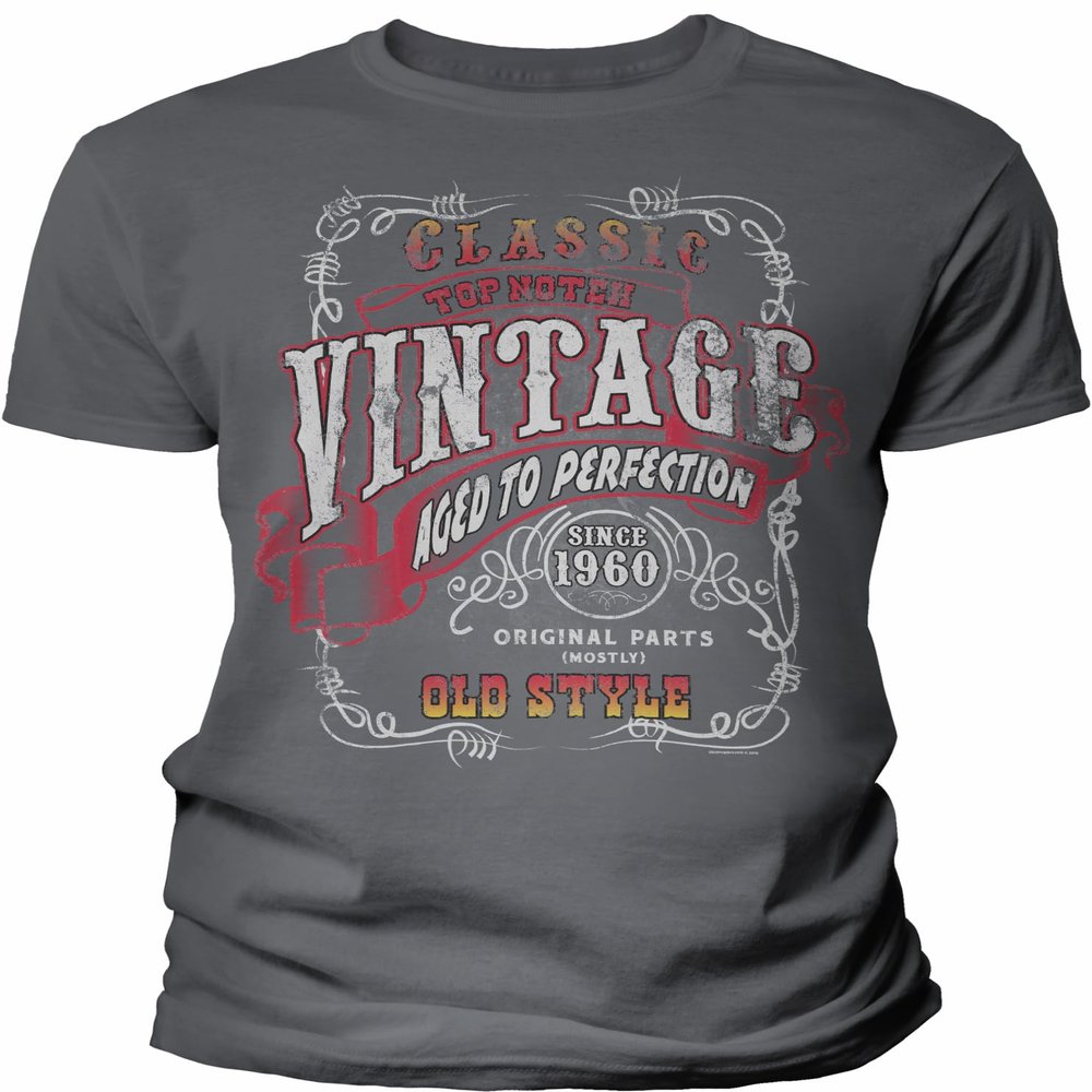 66th Birthday Gift Shirt for Men - Vintage 1960 Aged to Perfection - Sturgis - Charcoal-002-4X