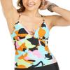 Hula Honey Womens Juniors V-Neck Printed Tankini Swim Top (Medium, Aqua Multi) view 1