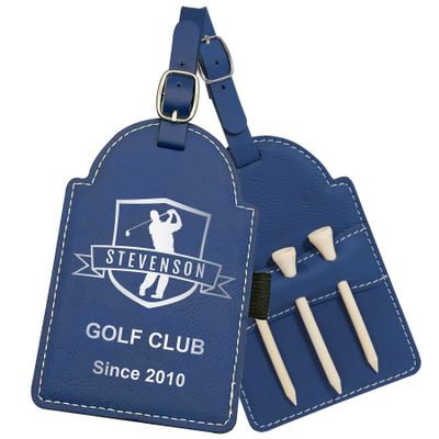 Personalized Golf Bag Tag with Tees, Customized Leather Golf Luggage Accessories with Custom Name Gift for Dad - Golfer Gifts (Blue)