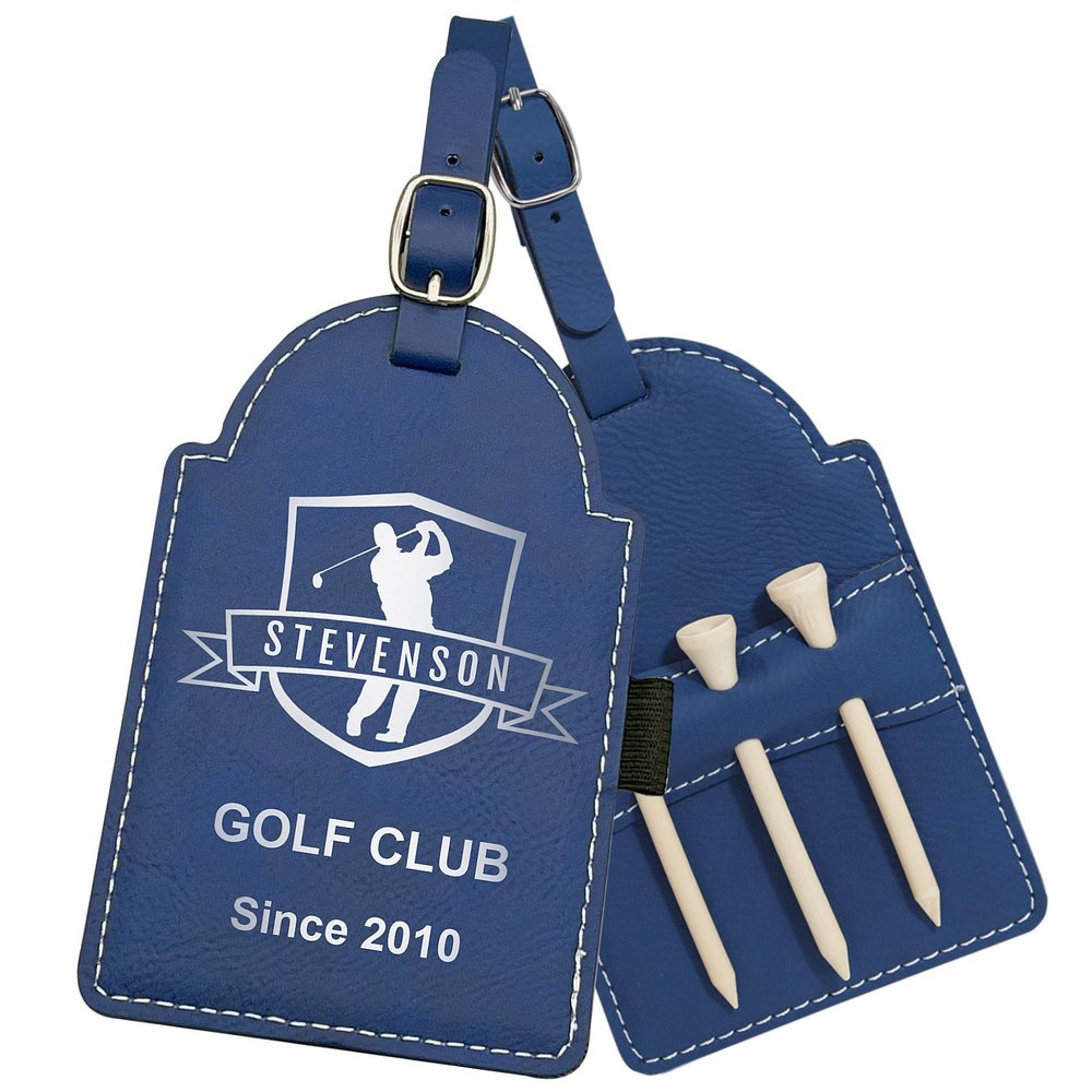 Personalized Golf Bag Tag with Tees, Customized Leather Golf Luggage Accessories with Custom Name Gift for Dad - Golfer Gifts (Blue)