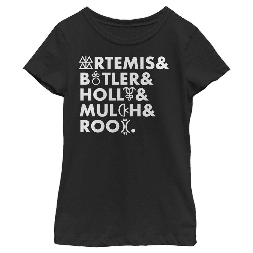Fifth Sun Disney Artemis Fowl Gnomish Name Stack Girls Short Sleeve Tee Shirt, Black, X-Large