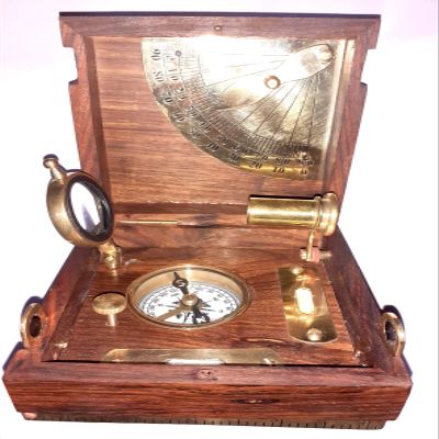 Solid Brass Nautical AYTAM MAGNIFERE TELESCOP MAGNTICK Compass with Wooden Box 4 INCH Approx
