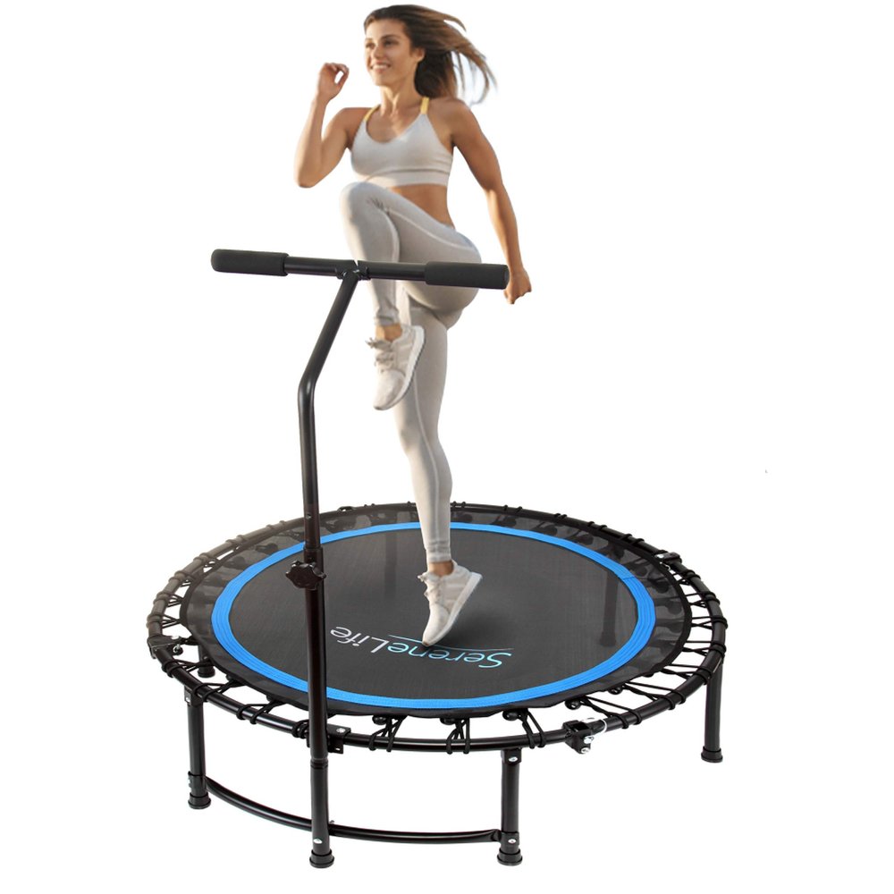 SereneLife Fitness Exercise Rebounder Mini Trampoline-48' Inch Hexagonal Jump Exercise Equipment Mini Trampoline For Adults-Rebounders Mini Trampolines For Adults With Bar Handle-SereneLife SLELT518
