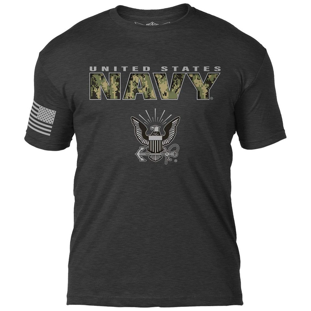 7.62 Design US Navy Type III 'Camo Text' Men's T-Shirt Heather Black Medium