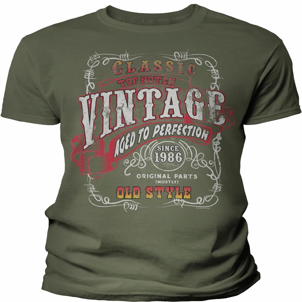 40th Birthday Gift Shirt for Men - Vintage 1986 Aged to Perfection - Sturgis - Military-002-4X
