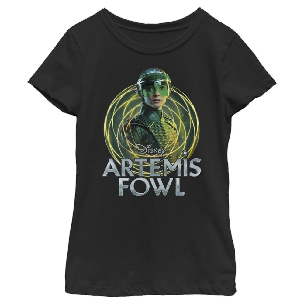 Fifth Sun Disney Artemis Fowl Holly Badge Girls Short Sleeve Tee Shirt, Black, Medium