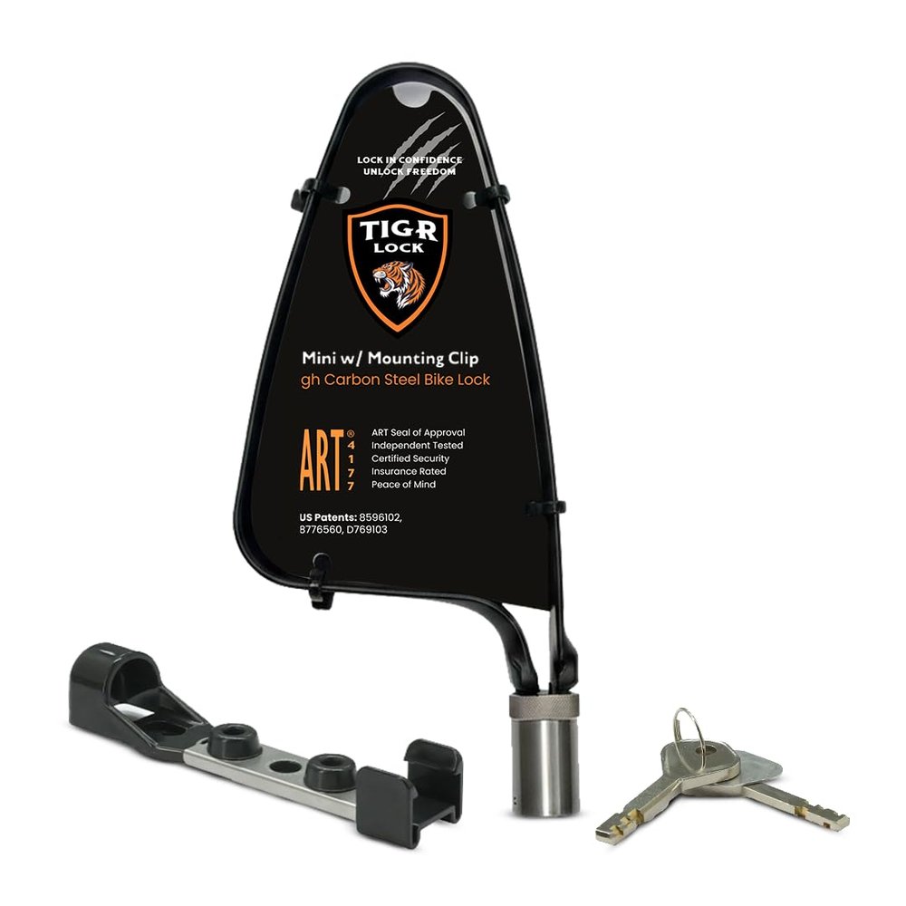 TiGr Mini Lightweight Bike Lock with Frame Mount High Security 7 x 4" Flexible High-Carbon Steel Shackle Bolt Cutter, Crowbar & Hacksaw Resistant