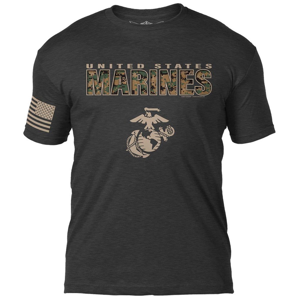 7.62 Design US Marine Corps MARPAT 'Camo Text' Men's T-Shirt Heather Black Small