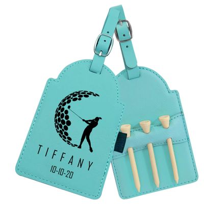 Personalized Golf Bag Tag with Tees, Customized Leather Golf Luggage Accessories with Custom Name Gift for Dad - Golfer Gifts (Teal)