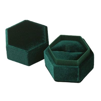 Portable Vintage Velvet Ring Jewelry Necklace Organizer Hexagonal Storage Box,Watch Rings Jewelry Packaging Birthday Valentines Gift Boxes with Lids - Blackish Green