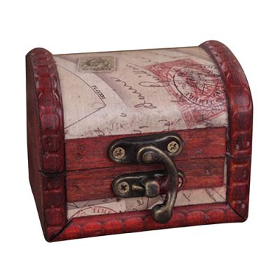 ink2055 Retro Stamp Style Metal Lock Wooden Jewelry Storage Box Treasure Necklace Case,Watch Rings Jewelry Packaging Birthday Valentines Gift Boxes with Lids - 1