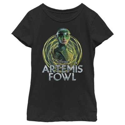 Fifth Sun Disney Artemis Fowl Holly Badge Girls Short Sleeve Tee Shirt, Black, X-Large