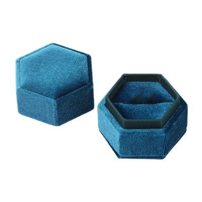 Portable Vintage Velvet Ring Jewelry Necklace Organizer Hexagonal Storage Box,Watch Rings Jewelry Packaging Birthday Valentines Gift Boxes with Lids - Light Blue