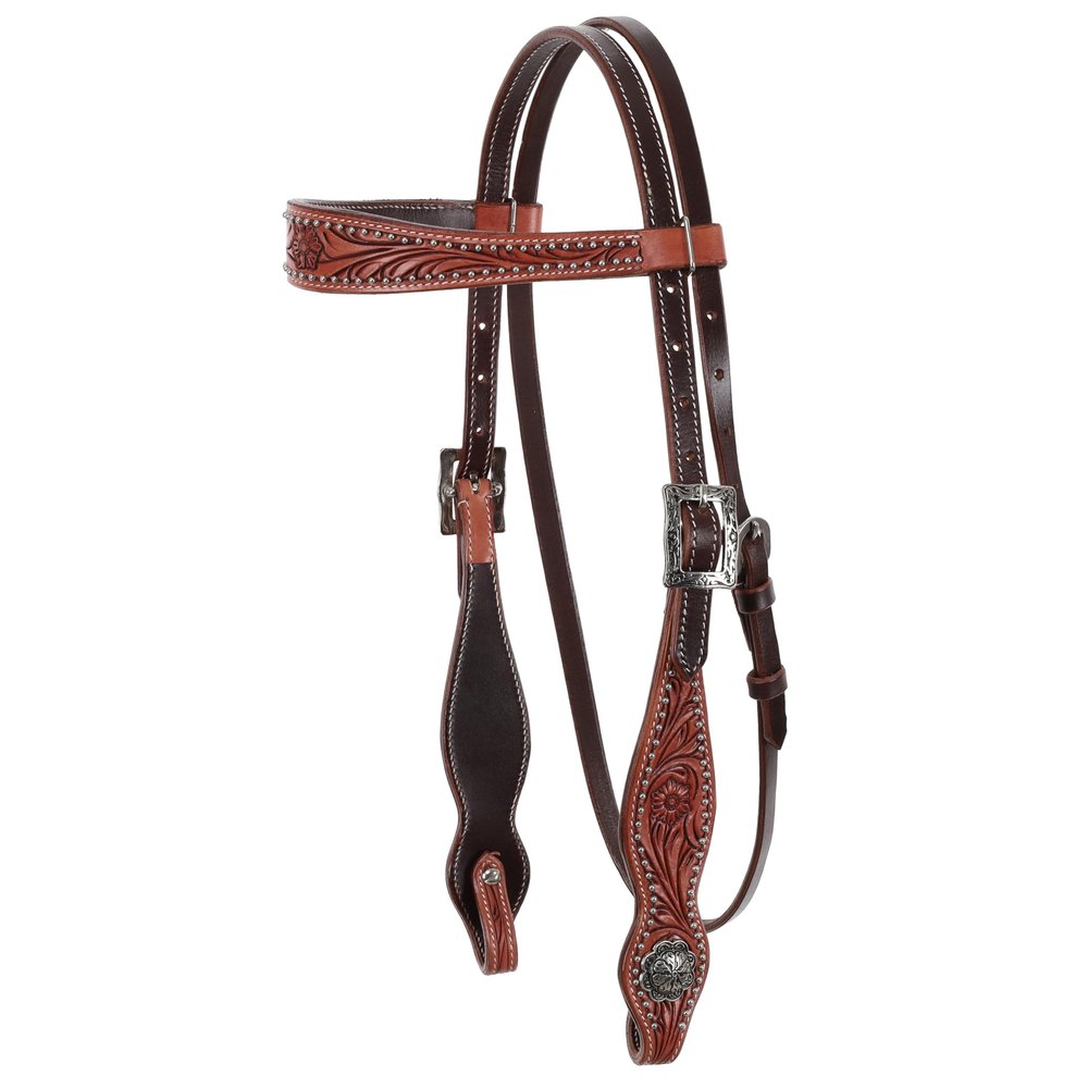 Showman Argentina Cow Leather Browband Headstall w/Floral Tooling