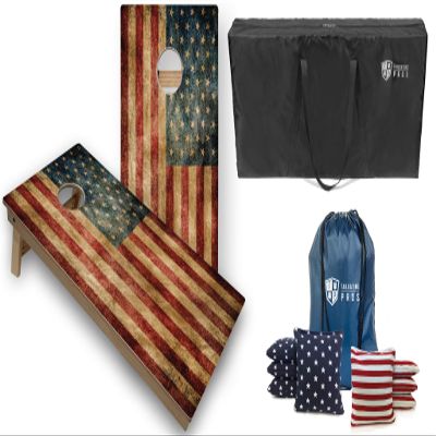 Tailgating Pros Tournament Grade Cornhole Game - Includes Set of Two Professional Flag Series 4'x2' Regulation Baltic Birch Cornhole Boards, Carrying Case, and 8 Cornhole Bags  Optional LED Lights!