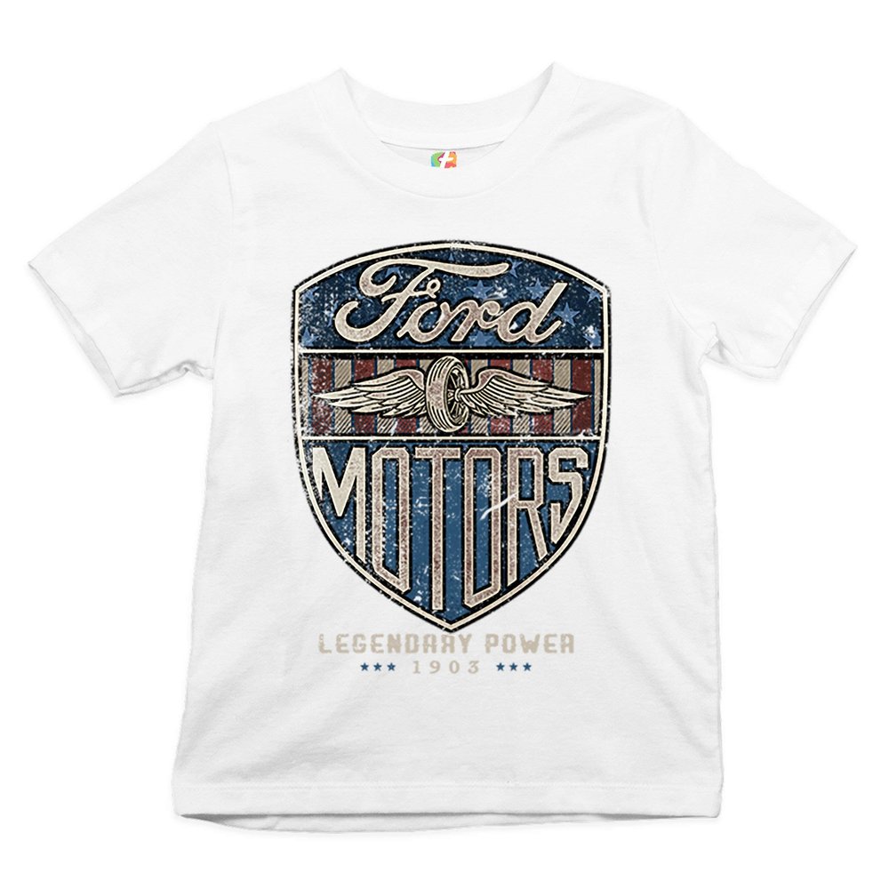 Ford Motors Legendary Power Youth T-Shirt Automotive Licensed Kids White Small