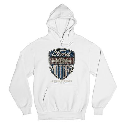 Tee Hunt Ford Motors Legendary Power Sweatshirt Automotive Licensed Hoodie White Small