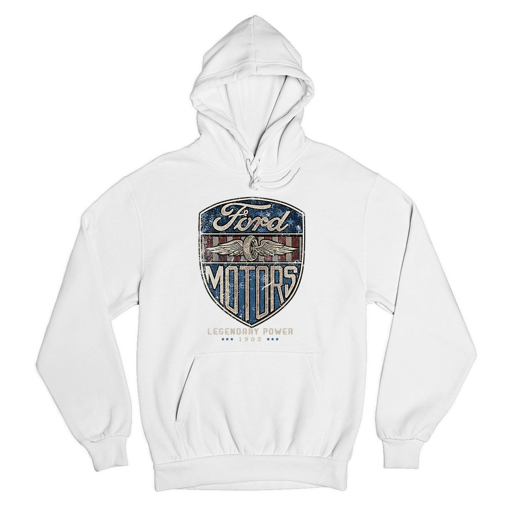 Tee Hunt Ford Motors Legendary Power Sweatshirt Automotive Licensed Hoodie White Small