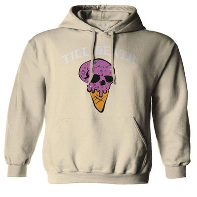 0259. dope Chill Till Death Ice Cream Skull Graphic Streetwear Society Sweatshirt Pullover Hoodie (Beige, Large)