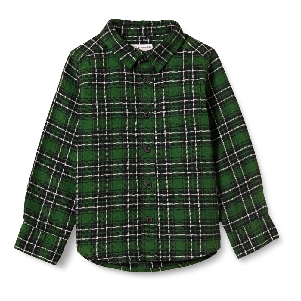 Amazon Essentials Toddler Boys' Flannel Button Down Shirt, Green, 4T