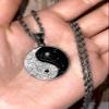 Men Women 925 Italy 14k Gold Finish Iced Chinese Philosophy Taoist Symbol Yin-Yang Taichi YogaYing Yang Ice Out Pendant Stainless Steel Real 2.5 mm Rope Chain Necklace, Men's Jewelry, Iced Pendant, Rope Necklace (24" NECKLACE) view 4