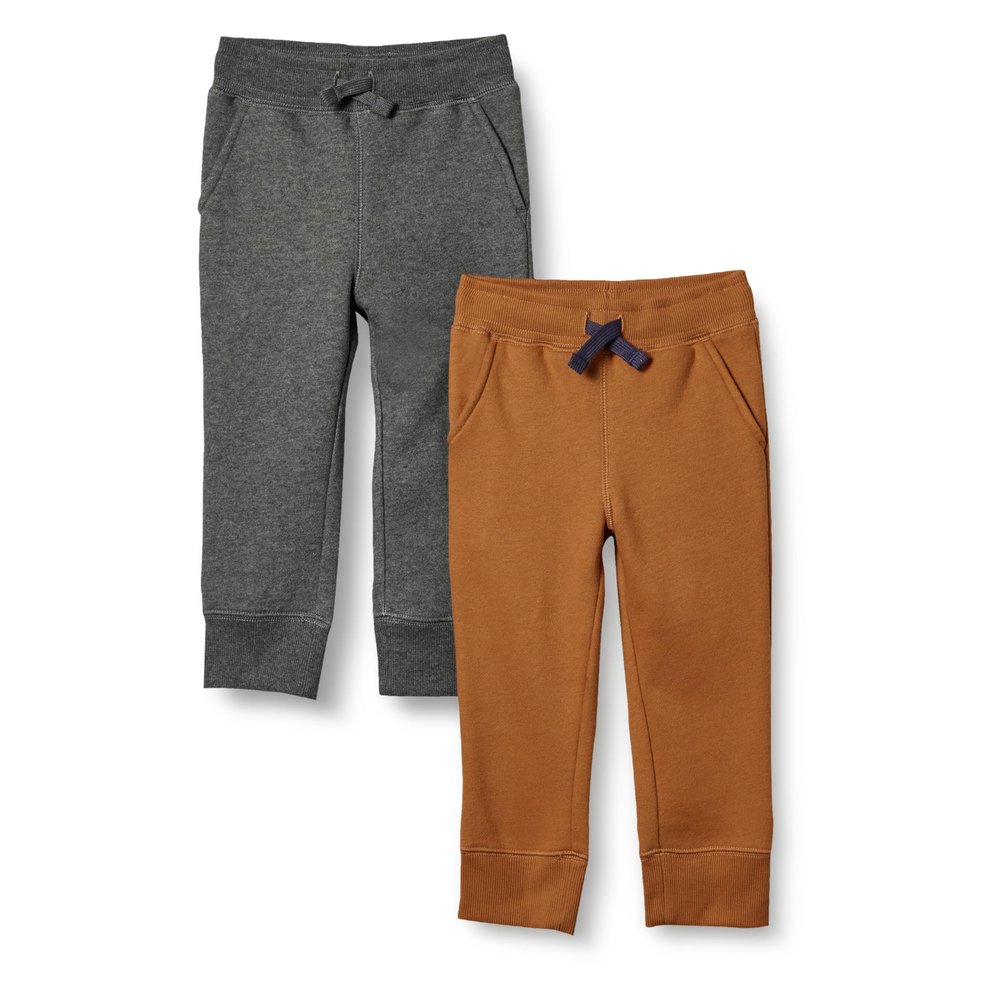 Amazon Essentials Boys' Fleece Jogger Sweatpants, Pack of 2, Charcoal Heather/Light Brown, Large