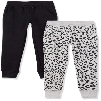 Amazon Essentials Girls' Elastic Waist Jogger Sweatpants, Regular-Fit, Pack of 2, Black/Light Grey Heather Cheetah, XX-Large