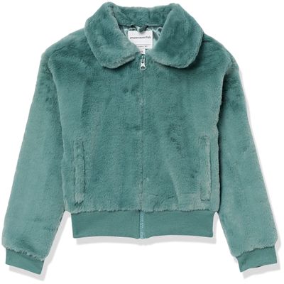 Amazon Essentials Girls' Faux Fur Jacket, Green, Small