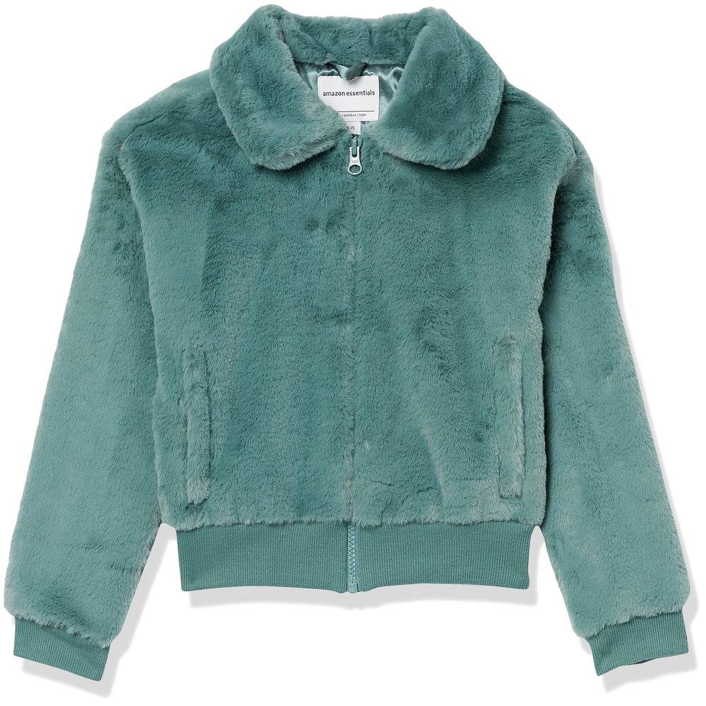 Amazon Essentials Girls' Faux Fur Jacket, Green, Small