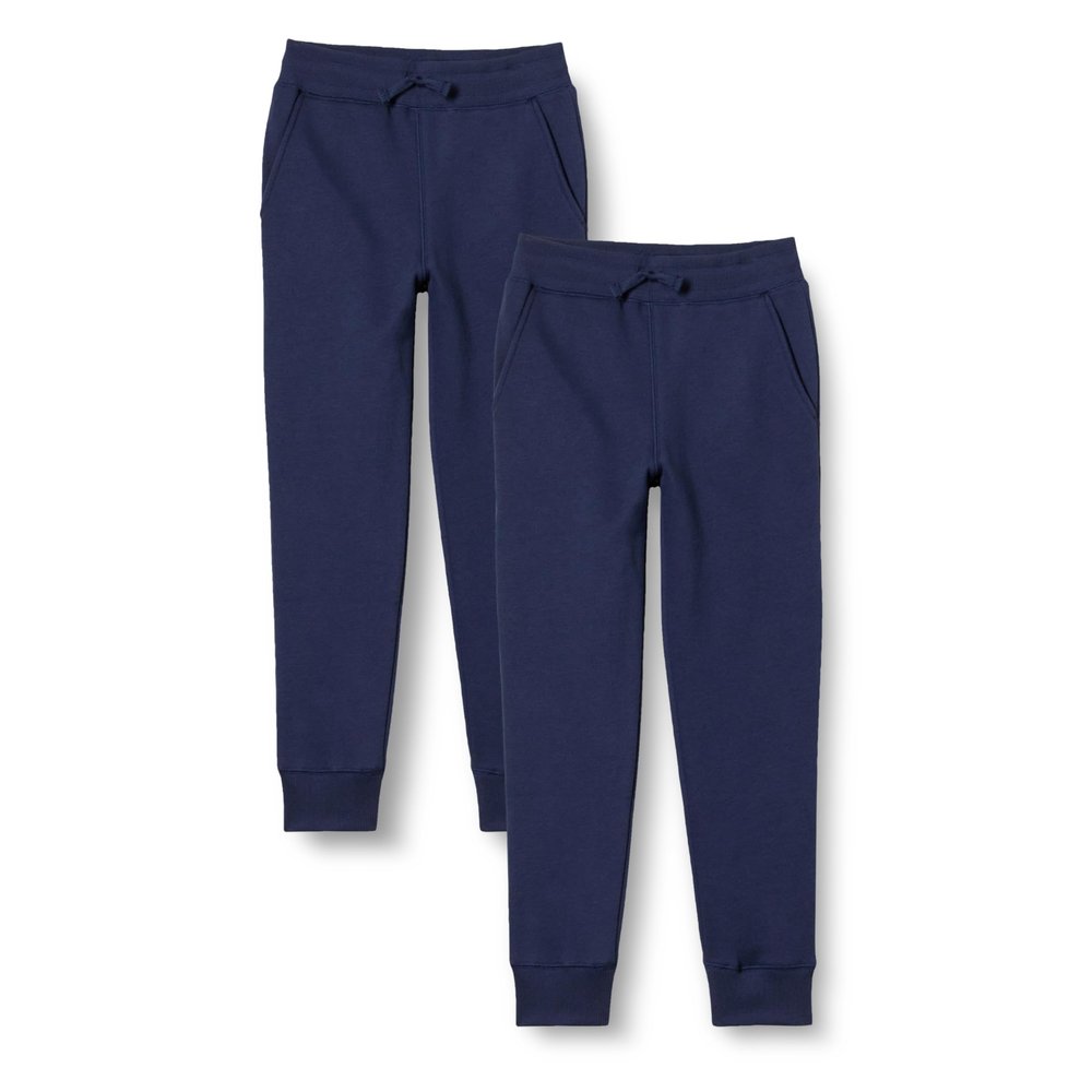 Amazon Essentials Boys' Fleece Jogger Sweatpants with Elastic Waist and Drawstring, Pack of 2, 2-pack Navy, Medium