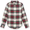 Amazon Essentials Boys' Flannel Button Down Shirt, Green Red Plaid, Medium view 1