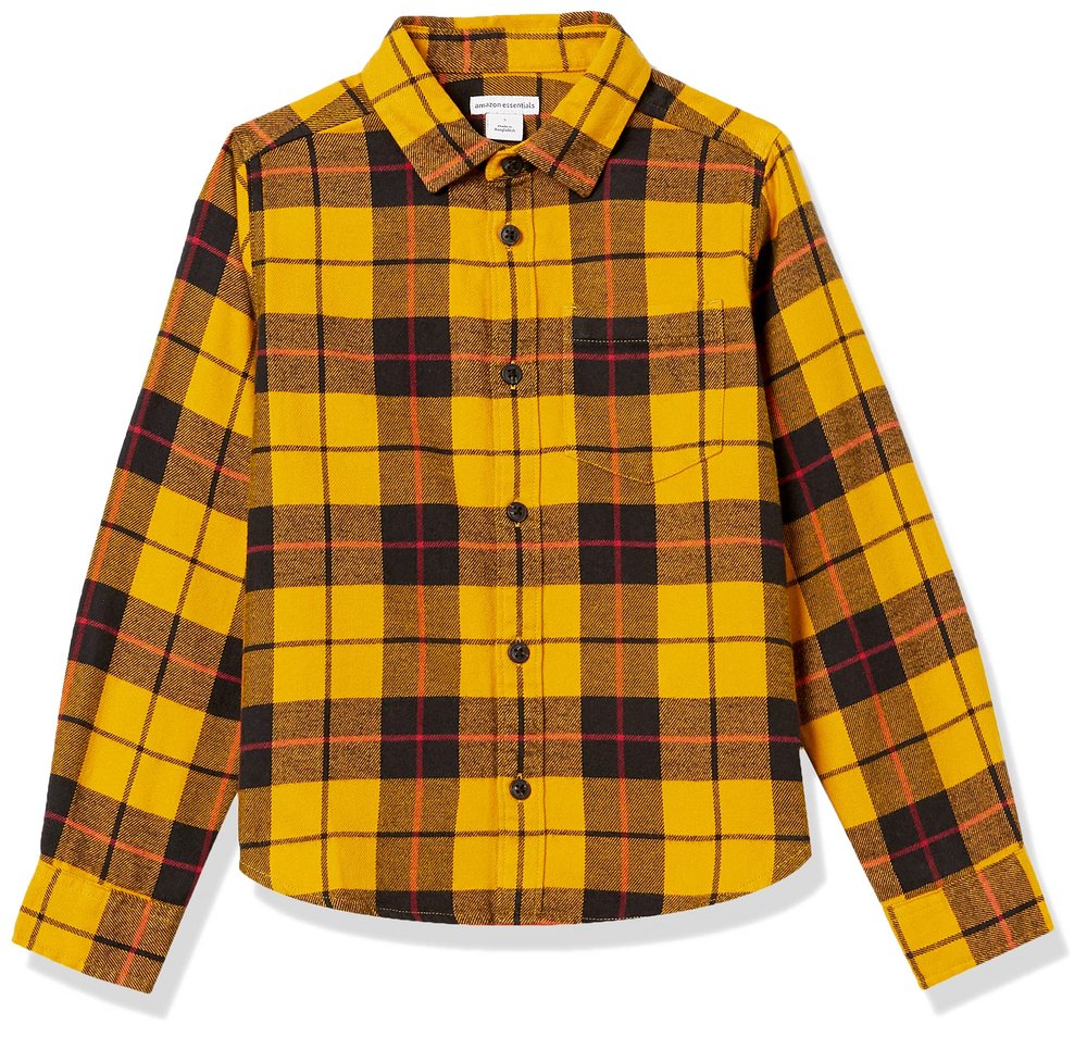 Amazon Essentials Toddler Boys' Flannel Button Down Shirt, Yellow Plaid, 2T
