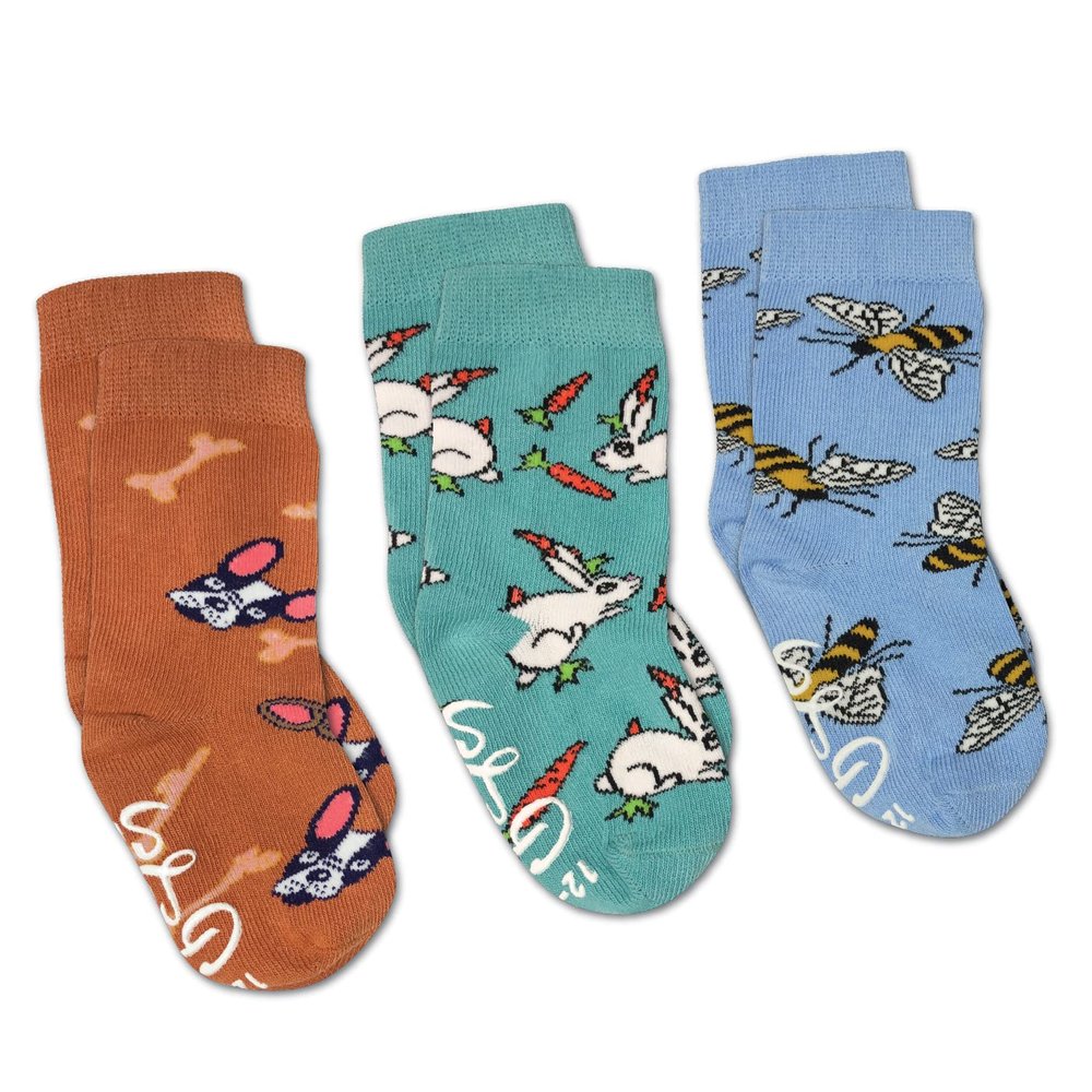Good Luck Sock Bees, Bunnies and Dogs Kids Socks, 3-Pack, 1-2 Years