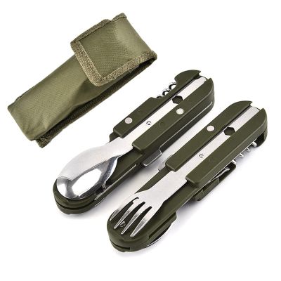 Detachable Camping Tableware Set, Portable 5-in-1 Stainless Steel Travel Tableware, Multifunctional Folding Outdoor Tableware (2 Packs)
