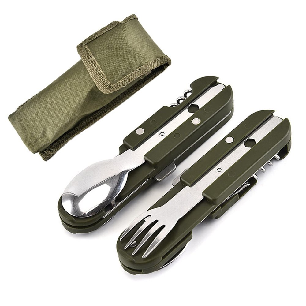 Detachable Camping Tableware Set, Portable 5-in-1 Stainless Steel Travel Tableware, Multifunctional Folding Outdoor Tableware (2 Packs)