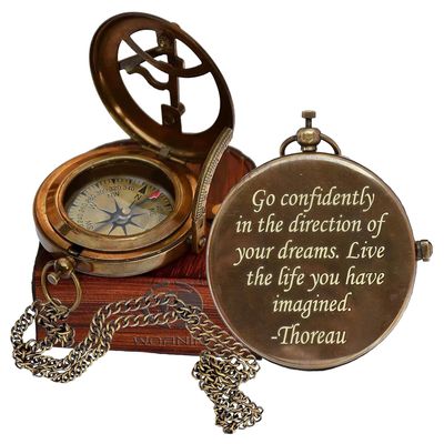 Engraved Go Confidently Brass Compass Quote Gift for Men, Dad, Son - Solid Brass, Antique Finish, Water Resistant, Motivational Quote, Unique Gift for Him or Her