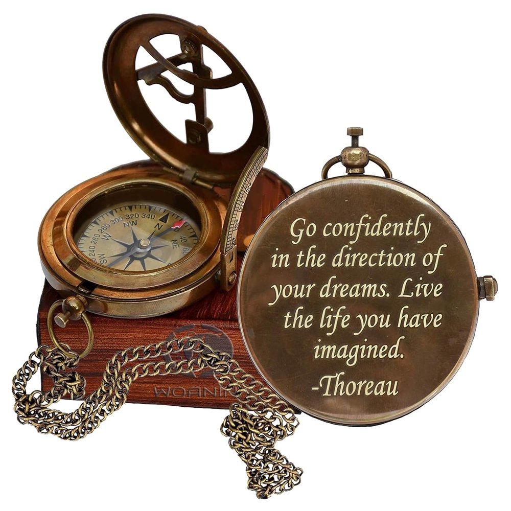 Engraved Go Confidently Brass Compass Quote Gift for Men, Dad, Son - Solid Brass, Antique Finish, Water Resistant, Motivational Quote, Unique Gift for Him or Her