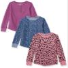 Amazon Essentials Girls' Long-Sleeve Knit Thermal T-Shirt, Pack of 3, Purple/Animal, X-Small