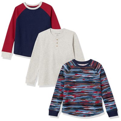 Amazon Essentials Toddler Boys' Long-Sleeve Knit Thermal T-Shirt, Pack of 3, Blue Camo/Ivory/Navy, 2T