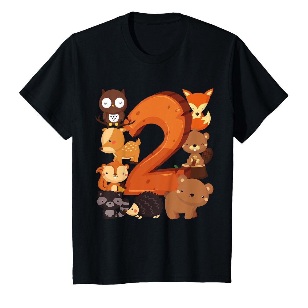 2 Year Old Woodland Animal Birthday Party Forest 2nd Gift T-Shirt