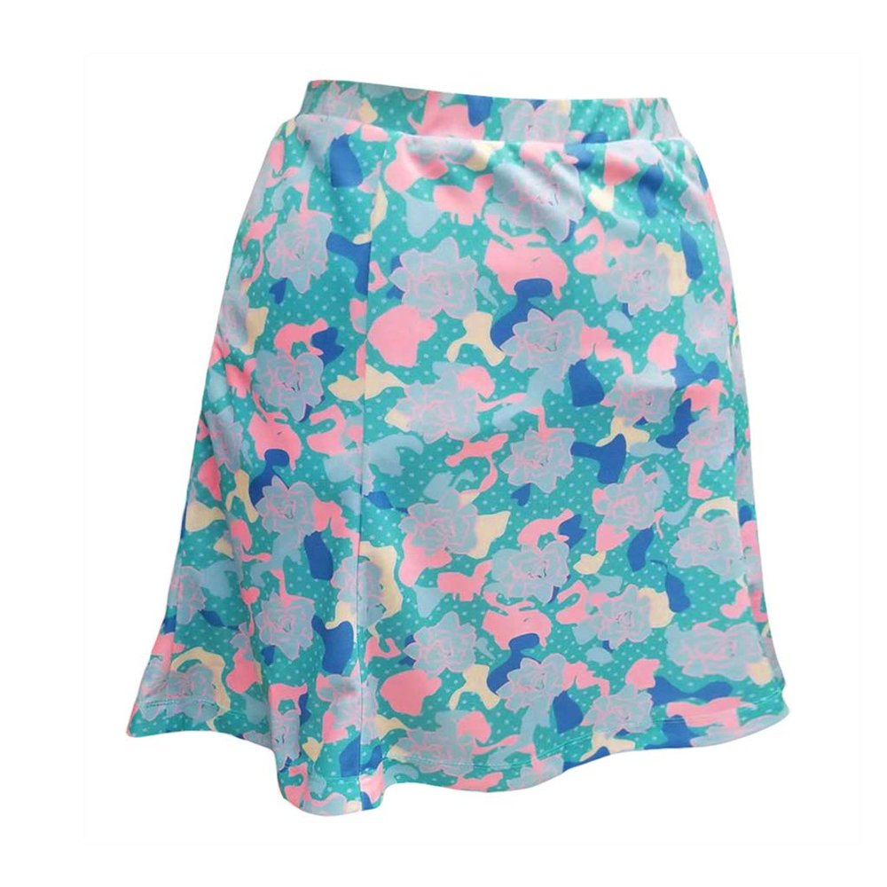 Monterey Club Women's Modern Floral Print Knit Skort #2948 (Algiers Blue/Mint, Medium)