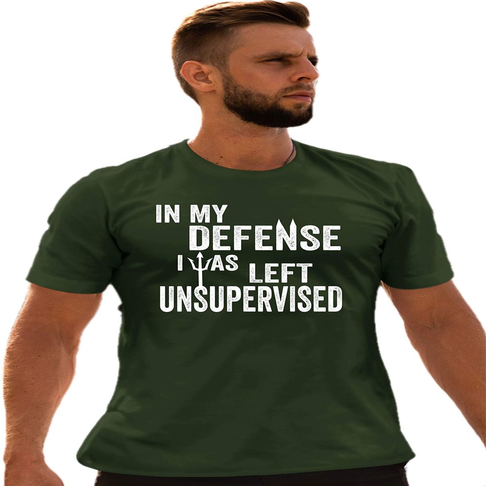 Go All Out XXXXX-Large Forest Green Adult in My Defense Funny T-Shirt