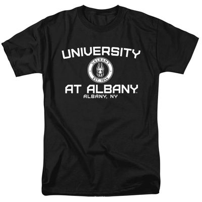 University at Albany Official Circle Logo Unisex Adult T-Shirt, Black, 5X-Large