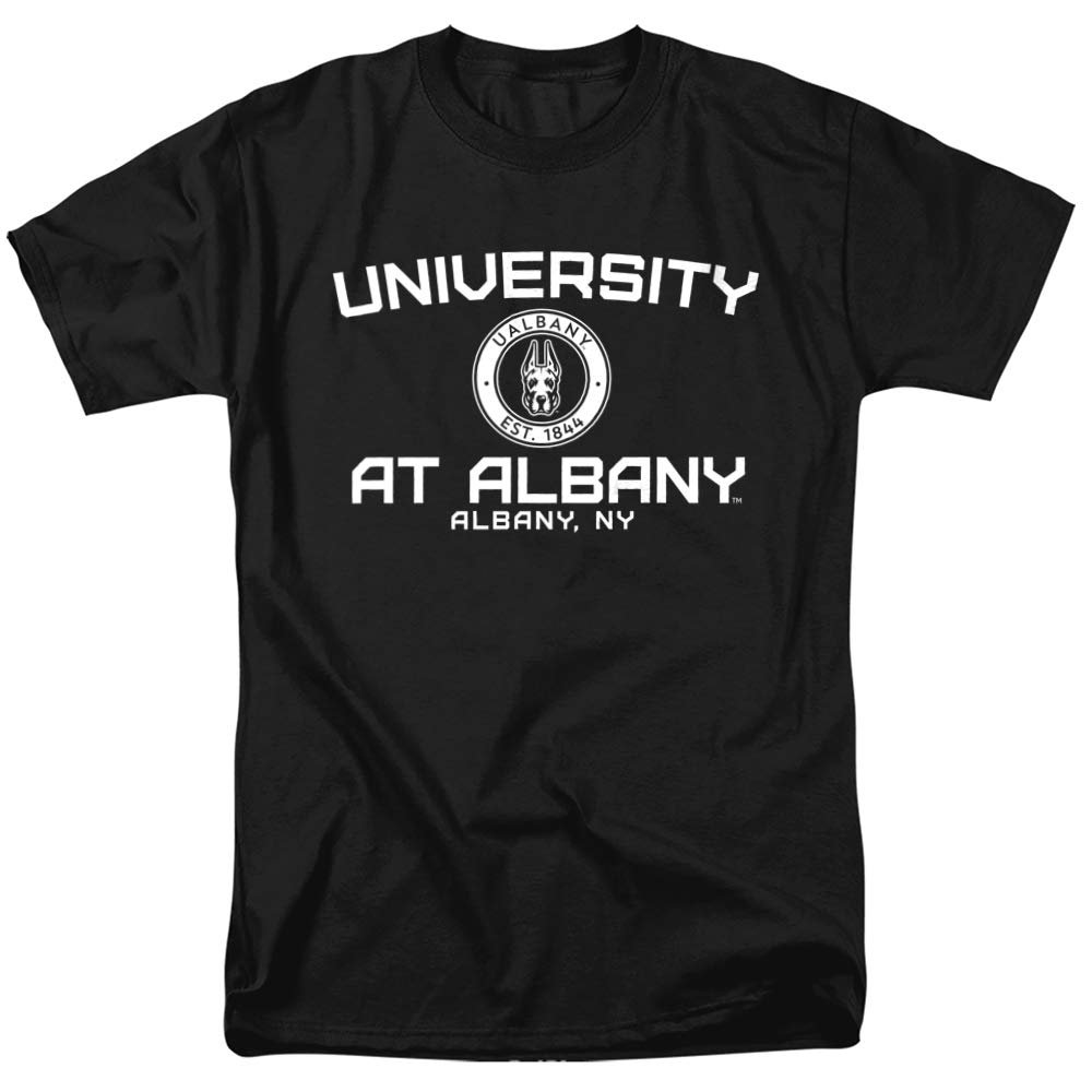 University at Albany Official Circle Logo Unisex Adult T-Shirt, Black, 5X-Large