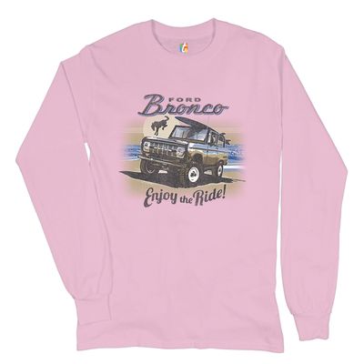 Ford Bronco Long Sleeve Novelty T-Shirt Enjoy The Ride Offroad SUV Licensed Light Pink Large