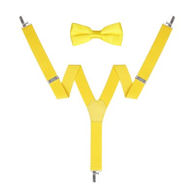 Action Ward Kids Suspenders Bowtie Set - Adjustable Suspender Set for Children Boys Girls (Yellow)